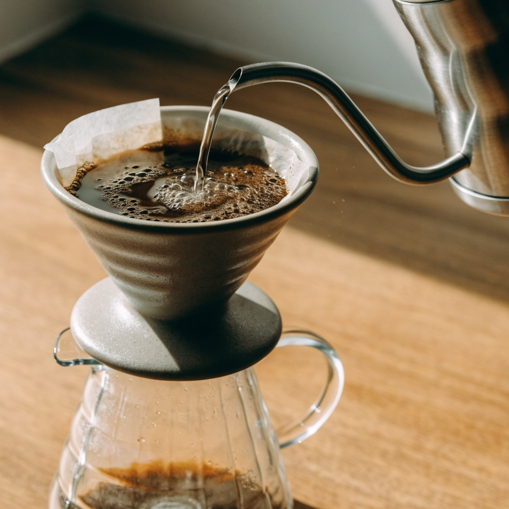 Pour-over dripper brewing over a glass server