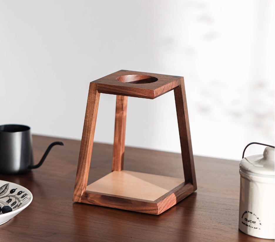 Solid wood pour-over coffee stand detail of joinery