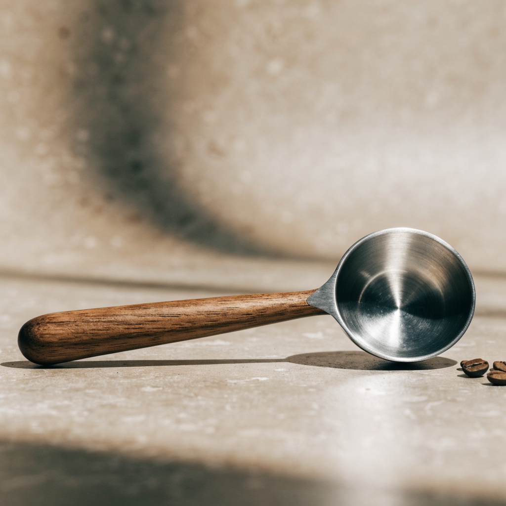 Walnut and steel coffee scoop